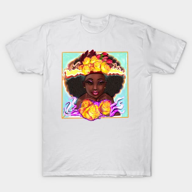 Afro beauty beautiful black girl with Afro hair, brown eyes and dark brown skin T-Shirt by Artonmytee